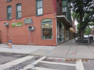 on corner at Pizza Aroma in Ithaca