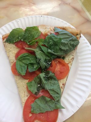 Vegan cheese with tomato and basil  at Pizza Aroma in Ithaca