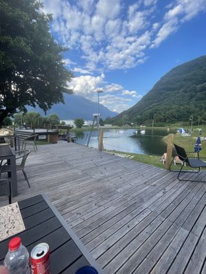 Lake view and seating  at Thai Food in Morbegno