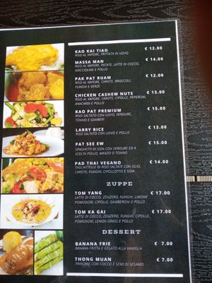 menu back at Thai Food in Morbegno