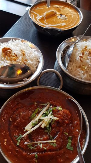 Red one is vegan kofta, yellow ist vegetarian kofta at Namaste India in Luebeck