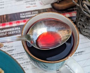 Beetroot soup at Pierogarnia Krakowiacy in Krakow