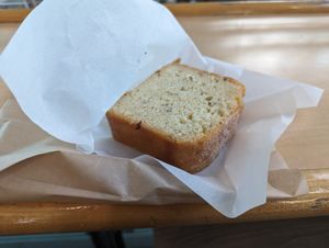 thick slice of lemon-lavender loaf at YVR - Purebread in Vancouver