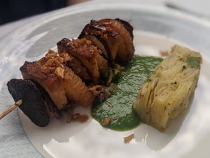 Brochette of Summer Mushroom and Dauphinois at Studio Gauthier in London