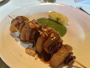 Brochette of summer mushroom & tofu   at Studio Gauthier in London