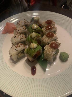The dragon roll in the middle of the two Maki sets  at Studio Gauthier in London