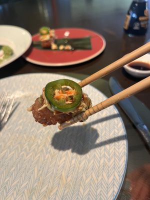 Crispy rice dish   at Studio Gauthier in London