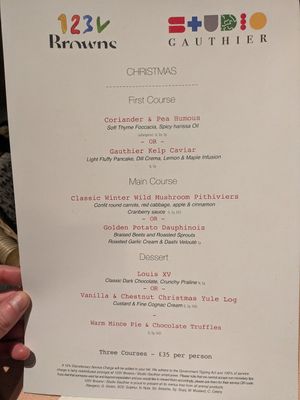 Christmas menu 2024 at Studio Gauthier in London