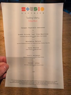 Mauritius menu March 2025 at Studio Gauthier in London