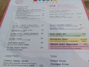Sushi menu at Studio Gauthier in London