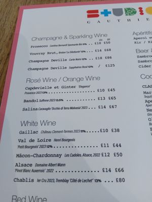 Champagne, rose and white wine menu at Studio Gauthier in London