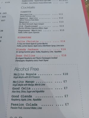 Signature cocktail and mocktail menu at Studio Gauthier in London