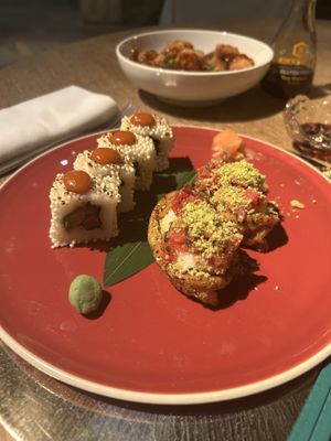inari and popped rice sushi  at Studio Gauthier in London