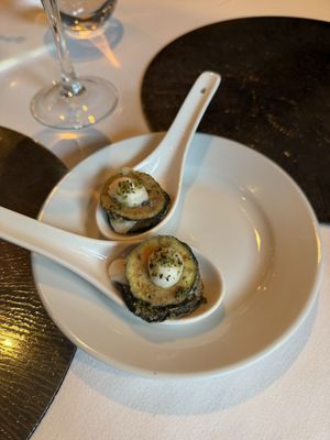 Canapé: Courgette Fritas, Mint Crumble  at Studio Gauthier in London