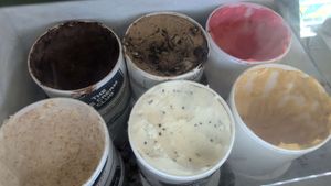 To die for chocolate, toasted coconut, coffee almond fudge, mint chocolate chip, watermelon sorbet at The Waffle Cone in Flagler Beach