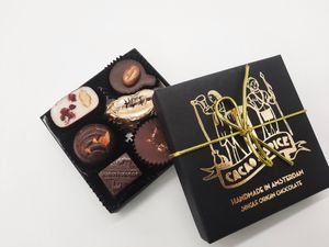 Vegan homemade bonbons box at Cacao & Spice Chocolate Shop in Amsterdam