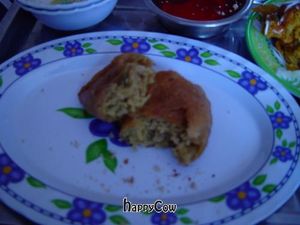 curry stuffed samosa (empanada) at Govinda's in Morelia