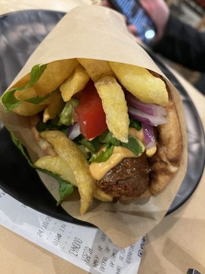 Beyond sausage pita sandwich   at Piperi Remastered in Naxos