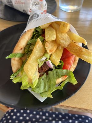 Sausage pita sandwich €5 cheap!  at Piperi Remastered in Naxos