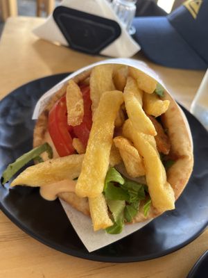 Sausage pita sandwich €5  at Piperi Remastered in Naxos