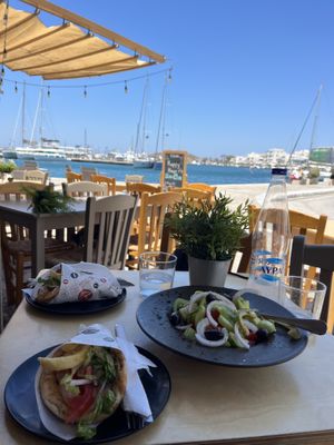 Gorgeous view and lots of vegan options. We liked the salad too!  at Piperi Remastered in Naxos