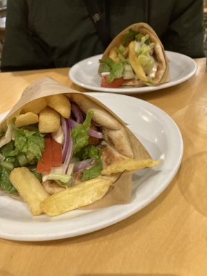Pita with vegan chicken nuggets and vegan meatballs, both very delicious!  at Piperi Remastered in Naxos