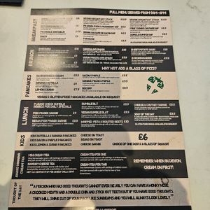 Menu at Bumble and Bee in Exmouth