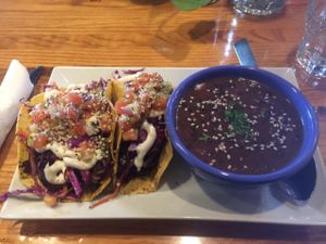 BBQ mushroom tacos with soup - yum  at Zest Kitchen & Bar in Salt Lake City