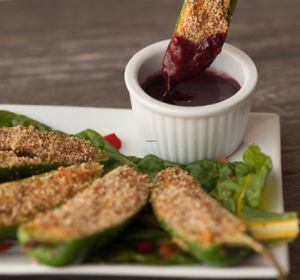 jalapeno poppers w/quinoa cashew cream filling  at Zest Kitchen & Bar in Salt Lake City