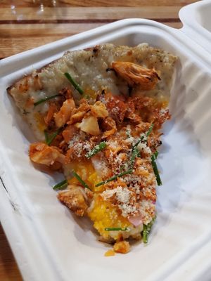 Buffalo pizza with not very spicy jacfruit. at Zest Kitchen & Bar in Salt Lake City