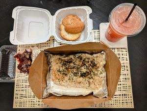 Mushroom Risotto, Dinner Roll with Vegan Butter, Fig Cherry Cheesecake, NA Sea Breeze at Zest Kitchen & Bar in Salt Lake City