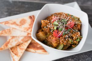 lentils & potatoes sautéed in red curry, side of flatbread
(dinner appetizer menu) at Zest Kitchen & Bar in Salt Lake City
