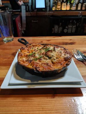 Baked zucchini and noodles from the summer menu. at Zest Kitchen & Bar in Salt Lake City