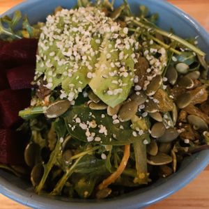 half a portion of protein salad at Zest Kitchen & Bar in Salt Lake City