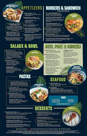 English food menu as of Oct 2024 at Disneyland - Rainforest Cafe    in Chessy