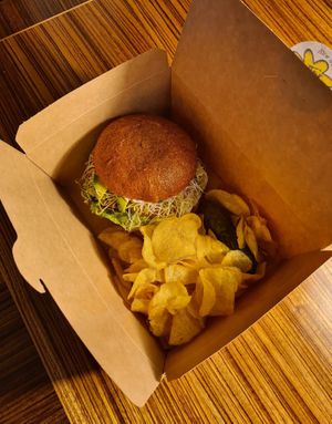 Veggie burger at The Yellow Deli in San Sebastian