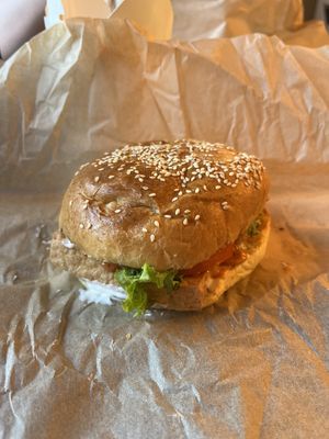 Tofu Satay vegan burger  at Moaburger in Wroclaw
