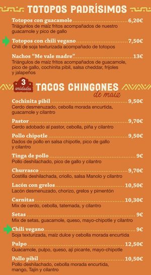 Menu  at Me Vale Madre in Pontevedra