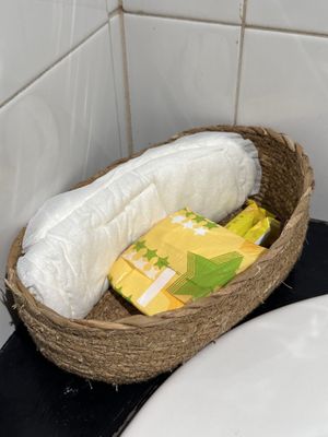 Period pads available @ bathroom   at Me Vale Madre in Pontevedra