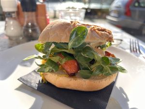 Broodje rookworst/  hotdog smoked carrott  at KANIS in Amsterdam