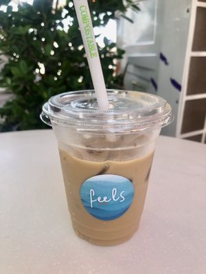 Oat milk iced Spanish latte   at Feels By The Beach in Dubai