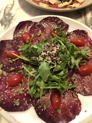Beetroot carpaccio, very nice dressing  at le Café de la Comédie in Carcassonne