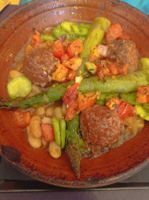 Vegan cassoulet with no-meatballs at le Café de la Comédie in Carcassonne