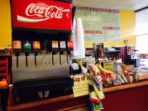 Soda at counter at Firehouse Deli in Gaithersburg