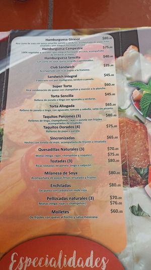 Menú at El Trigal in Tepic