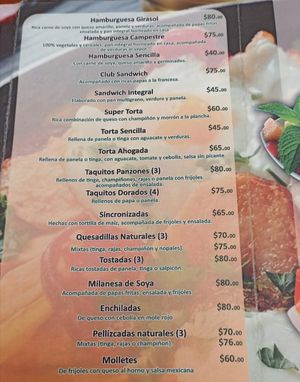 Menú at El Trigal in Tepic