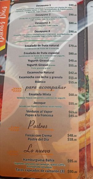 Menú at El Trigal in Tepic