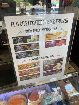 Vegan flavors listed on the glass, not on the large menu on the wall  at Bean's Ice Cream in Poquoson