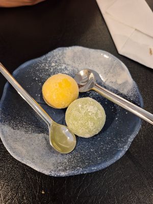 Mochi ice cream (green tea and mango flavoured)  at Mikado in Strasbourg