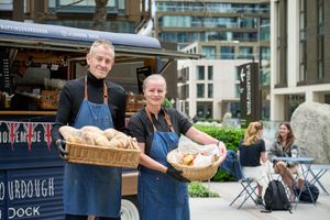 Clare and Robin at their food truck  at Wapping Sourdough in East London